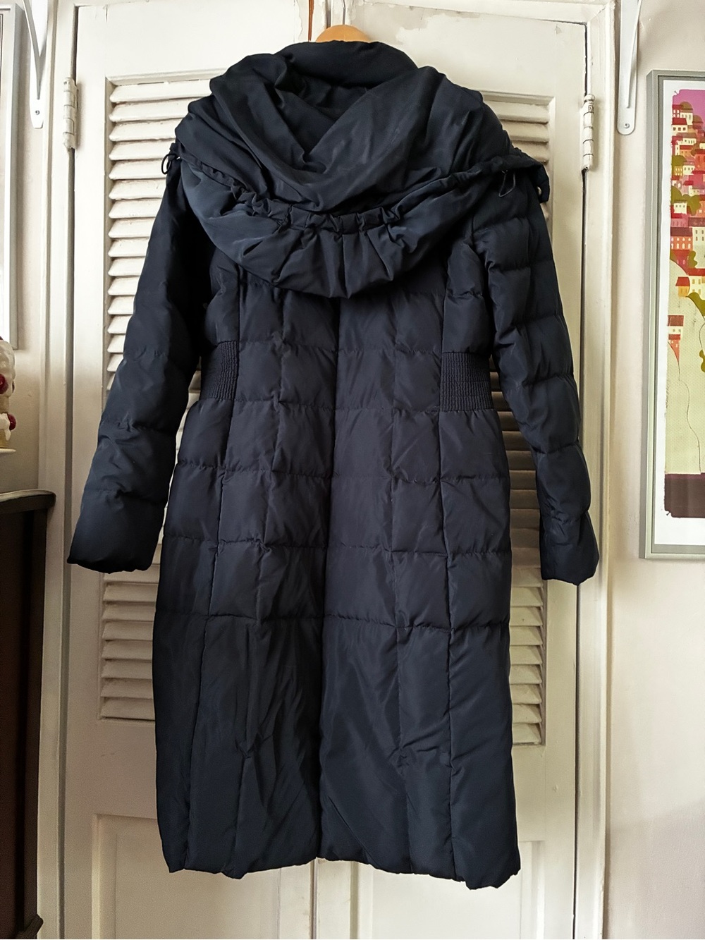 Cole Haan Navy Long Puffer Coat with Hood - Picture 3 of 4